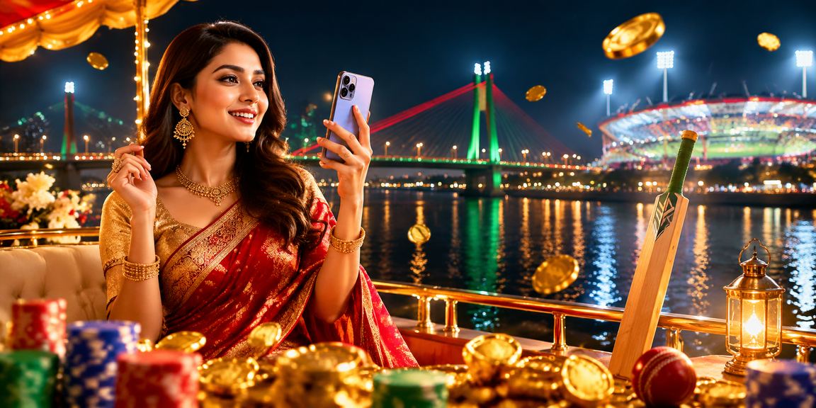 ময়মনসিংহের একজন নারী শাড়ি পরে মোবাইলে নিরাপদে জ্যাকপট গেম উপভোগ করছেন